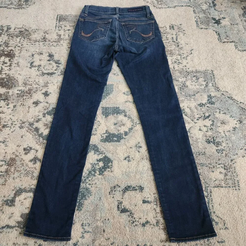 Rock & Republic Womens Size 4 Berlin Embroidered Pockets Blue Straight Jeans